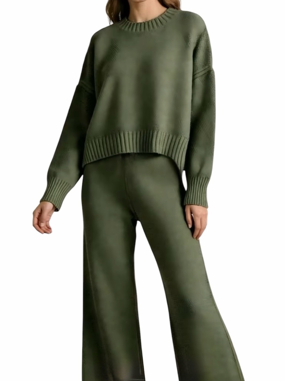2 Piece Crewneck Knit Sweater & Wide Split Leg Pants